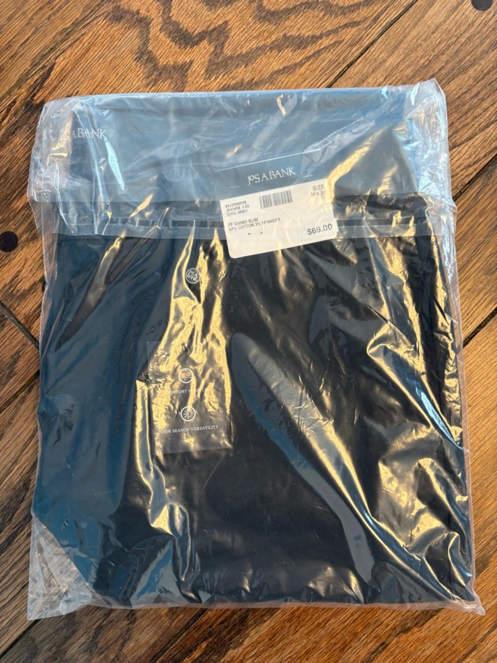 NWT Jos A Bank 38x30 Black Slim Fit Flat Front Chino Mens Pants N2